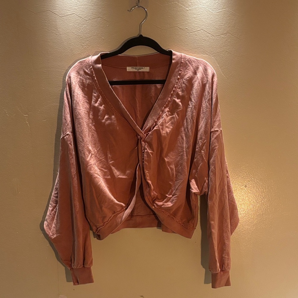 Project Social T - Salmon Cropped Crossbody Long Sleeve Sweater